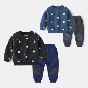 2023 printemps à la mode garçons ensemble de sport <span class=keywords><strong>dessin</strong></span> <span class=keywords><strong>animé</strong></span> imprimé col rond sweat et pantalons de survêtement 100% coton vêtements pour enfants - Product Image 1