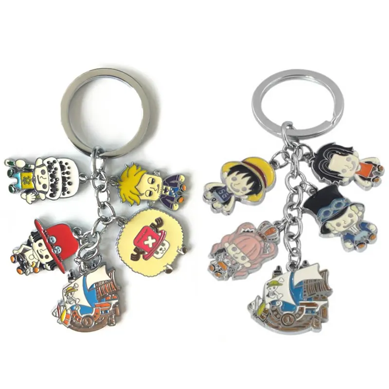 5 In 1Cute Colorful Metal Cartoon Anime One Pieces Pendant Keychain For Cosplay Fans Jewelry Gift