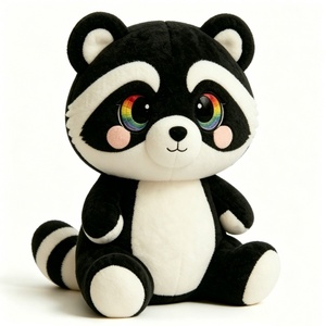 ตุ๊กตาแรคคูนนั่งน่ารักแบบสั่งทำพิเศษ ตุ๊กตาสัตว์นุ่มสีดำขาวพร้อมตาสีรุ้ง ตุ๊กตาแรคคูนป่า - Product Image 3