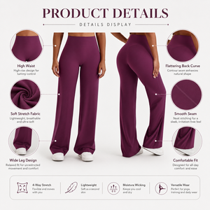Pantalones de yoga de cintura alta para mujer, efecto levantacola, pierna ancha, sensación de segunda piel, ropa deportiva, logotipo personalizado, OEM, ODM, marca privada, venta al por mayor - Product Image 3