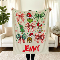 Couverture en flanelle polaire personnalisée avec un nom, dessin animé de Noël, douce et chaude, cadeau d'hiver pour enfants, adultes, famille