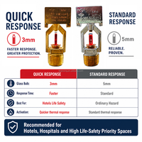 Tianxing NX022 Arroseur d'incendie horizontal à réponse rapide pour mur latéral, ampoule 3mm K5.6, raccord 1/2 pouce NPT, en laiton chromé, homologué pour incendies Classe A/B