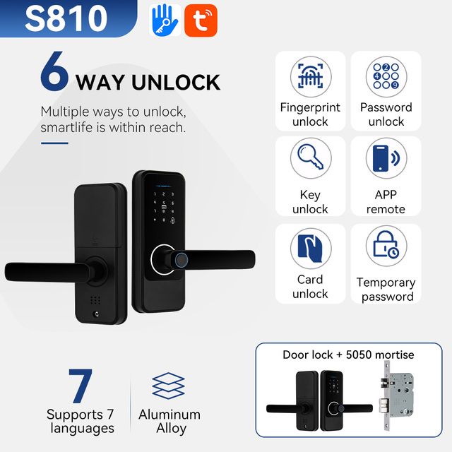 S810 Smart Locks Tuya WiFi TTlock Remote Control Fingerprint Password Rfid Card Key Digital Door Locks for Home Apartment Office