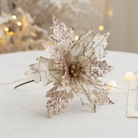Décoration de Sapin de Noël 2024 Fleurs Artificielles Créatives Fleurs de Noël Dorées en Flanelle Similée Décorations pour la Maison