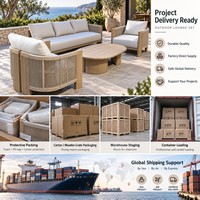 Ensemble de canapés de patio modernes en corde tressée avec table basse ovale en teck, mobilier de salon d'extérieur