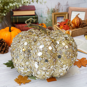 Wholesale Artificial Autumn Metallic Sequin Pumpkin Hot Selling Halloween and Thanksgiving Decorations for Valentine's Day - Product Image 1