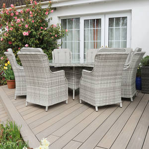 Audu Table ronde style classique <span class=keywords><strong>Victoria</strong></span> et huit chaises Cadre en aluminium Rotin métal avec verre pour ateliers de loisirs en plein air - Product Image 3