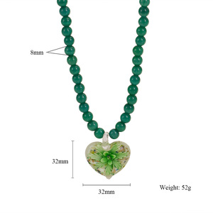 Colgante de corazón de cristal de color, <span class=keywords><strong>collar</strong></span> llamativo de flores, <span class=keywords><strong>collar</strong></span> de Gargantilla con cuentas de piedra de ojo de gato de piedra Natural - Product Image 6