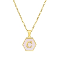 Collar Hexagonal con Iniciales de 26 Letras, Collar Geométrico con Colgantes de Monedas Rosas, Joyería en Capas de Acero Inoxidable