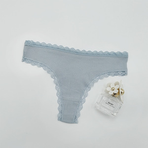 Tangas de algodón acanalado azules para mujer, de talle bajo, suaves y elásticas, ropa interior femenina de talla grande, bragas tipo G-string al por mayor - Product Image 3
