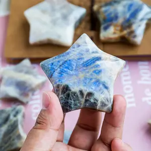 High quality natural crystal carving folk crafts healing stones blue moonstone crystal quartz star