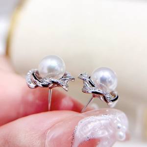 WENCHI 10973 - Soporte para Pendientes de Plata de Ley S925, Simple y Moderno, con Cuentas de 7-8 mm para Pendientes de Perlas para Mujer - Product Image 2