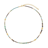 Collier ras du cou géométrique artisanal bohème pour femme, perles de riz en pierre naturelle colorées, design vintage style français 2026