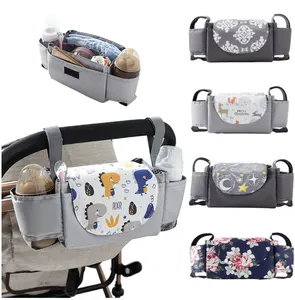 Tas popok bayi motif lucu PU, tas pengatur kereta bayi multifungsi, tas ibu hamil, kait gantung botol, tas popok bayi