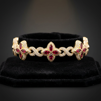 Hip-Hop Blumenmuster Silber Feine Gliederkette Armband mit Moissanit Marquise-Schliff Mikro-Einlage Unisex Geschenk