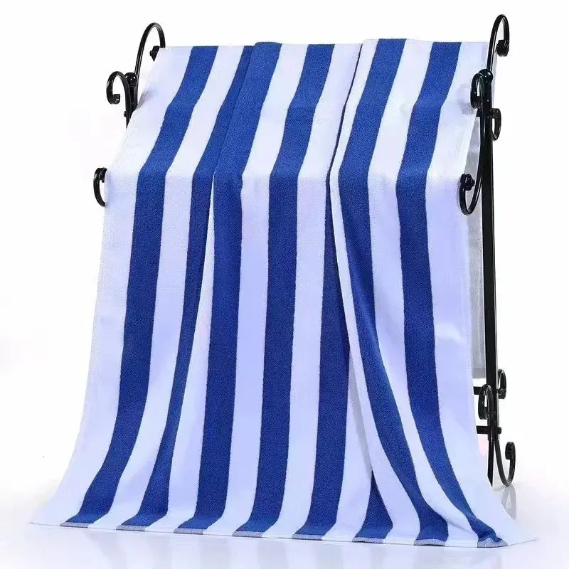 Hotel Customizable Colors Size High Weight Thickening Towel Beach Cotton White Blue Stripe Hotel Beach Towel