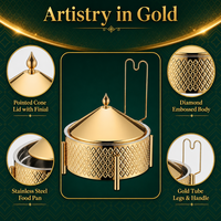 Chafing Dish Mewah 9L Warna Emas, Wadah Sajian Bundar untuk Prasmanan, Penghangat Makanan, Peralatan Sajian untuk Grosir, Hotel, Pernikahan, dan Katering