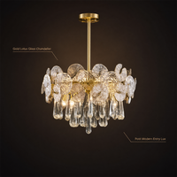 Lámpara Colgante LED de Cristal con Diseño de Loto Dorado, con Control Remoto, Tamaño Mediano, Estilo Postmoderno, para Sala de Estar, Hotel, Villa, Venta al por Mayor