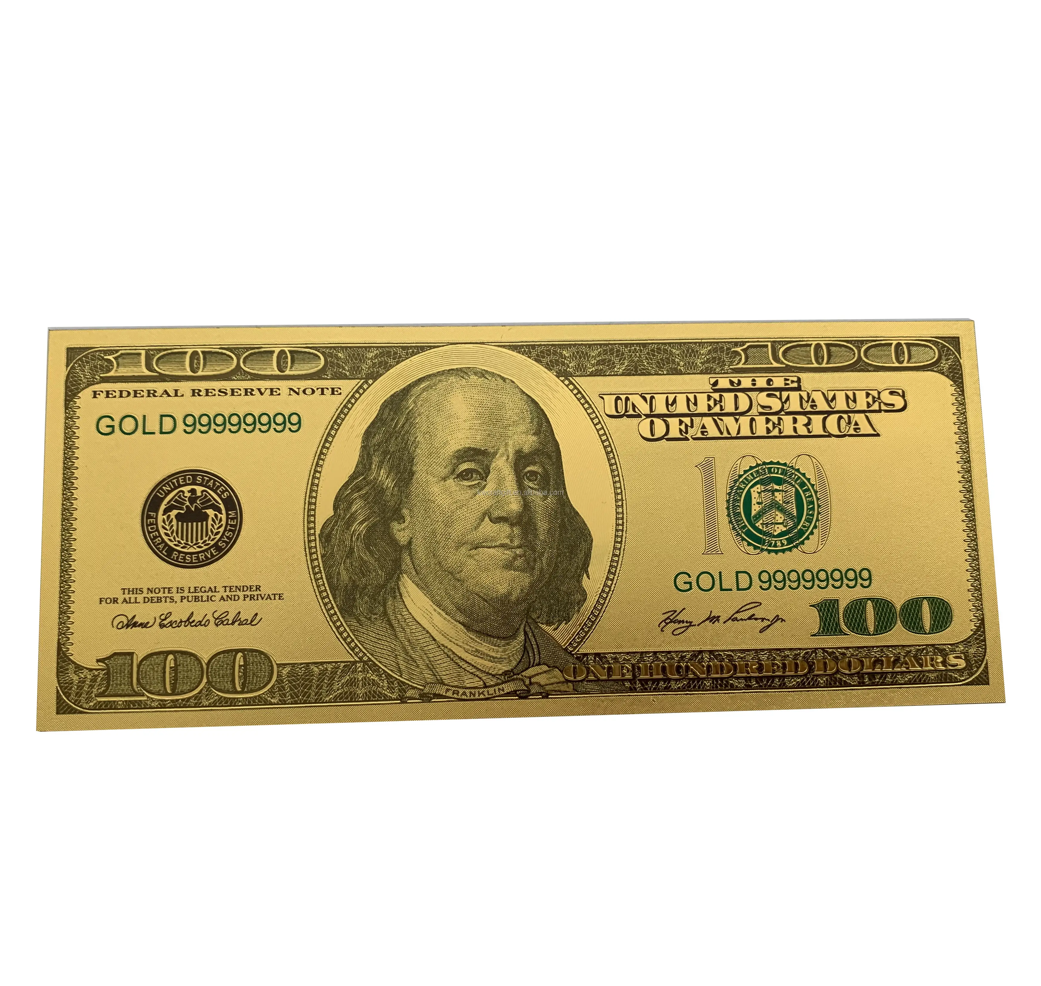 กันน้ำ USA หนึ่งร้อยดอลลาร์ทอง $100 Dollar Bills สกุลเงินธนบัตรฟอยล์ทองคำ