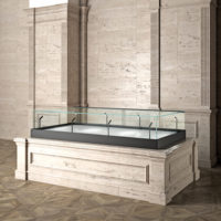 Vitrine en bois pour musée 182x80x45 cm, présentoir de comptoir avec verre UV et 8 spots LED