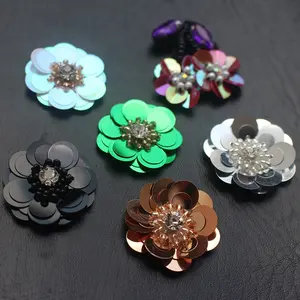 Flor de Lentejuelas Colorida Hecha a Mano en 3D con Perla y Diamantes de Imitación, Estilo Nuevo 2017 - Product Image 1