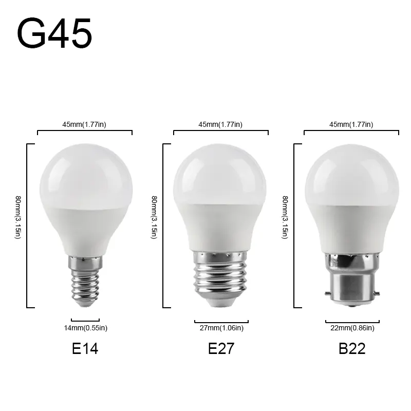 Ahorro de energía LED Sin filtro luz fría blanca cálida 3W-7W AC220V 3000K/4000K/6000K G45 bombilla E14 E27 B22 para espacio interior