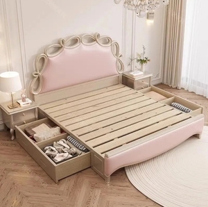 Легкая Роскошная современная простая кровать размера «Queen-size» с твердым деревянным изголовьем, мягкий каркас для кровати с хранилищем для главной спальни для квартиры - Product Image 3