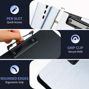 Porte-documents avec deux clips métalliques, texture gaufrée, pliable à 360° °   Porte-documents rotatif pour infirmières, pour lettres et porte-stylos A4 - Product Image 5