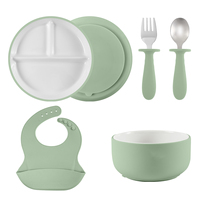 Bavoirs et ensembles d'alimentation pour bébés en silicone, sans BPA, assiettes et bols à ventouse en silicone de qualité alimentaire, design de dessin animé, ensemble cadeau de 5 pièces