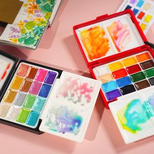 Ensemble de peinture <span class=keywords><strong>aquarelle</strong></span> portable de 32 couleurs nacrées de 1 ml pour la peinture sur toile - Product Image 6