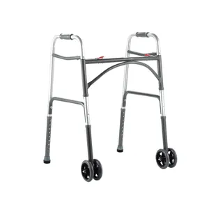 Gelukzaligheid Medisch Gebogen Volwassen Dubbele Gesp Riem Bilaterale 5 Inch Wielen Aluminium Frame Rollator Voor Ouderen Gehandicapten En Senioren