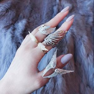 HIBRIDE à la mode nouveau Design Unique forme d'aile d'ange taille réglable femmes anneaux Micro CZ pierre pavé bague Bihoux R-215 - Product Image 5
