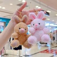 Porte-clés en peluche douce en forme de couple d'ours et de lapin, avec lumière, dessin animé mignon, mini pendentif pour sac, ours rose et lapin en peluche, cadeaux