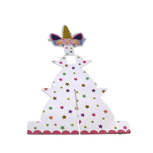 Set dudukan Cupcake emas Unicorn, rak <span class=keywords><strong>Display</strong></span> kue pernikahan ulang tahun sore teh makanan penutup 3 lapis pemegang kardus kertas - Product Image 2