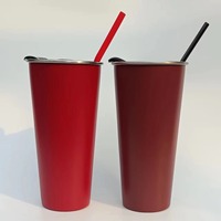 Tasse à café isotherme double paroi en acier inoxydable avec tube d'aspiration, à fond conique et incurvé, personnalisable