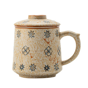 Taza de té de cerámica con tapa y filtro, diseño floral retro, para uso en oficina, juego de 3 piezas - Product Image 5