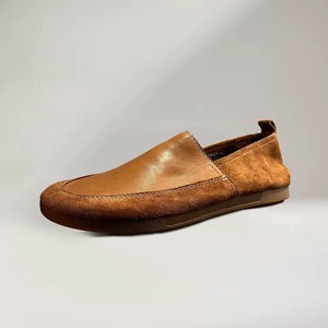 Mocasines de Cuero Genuino para Hombre, Color Café, con Bloques de Color, Suela Suave, Tacón Bajo, Zapatos Casuales para Conducir - Product Image 1