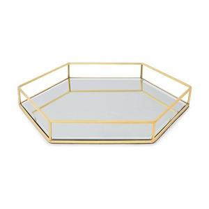 Plateau à miroir en forme de Rectangle plateau de service de petit déjeuner en métal et en verre plaqué cuivre grande boîte à bijoux plateau décoratif - Product Image 3