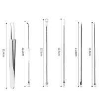 Lot de 6 outils d'extraction de points noirs et d'acné, aiguilles et pinces à pointe en fibre pour le traitement des boutons
