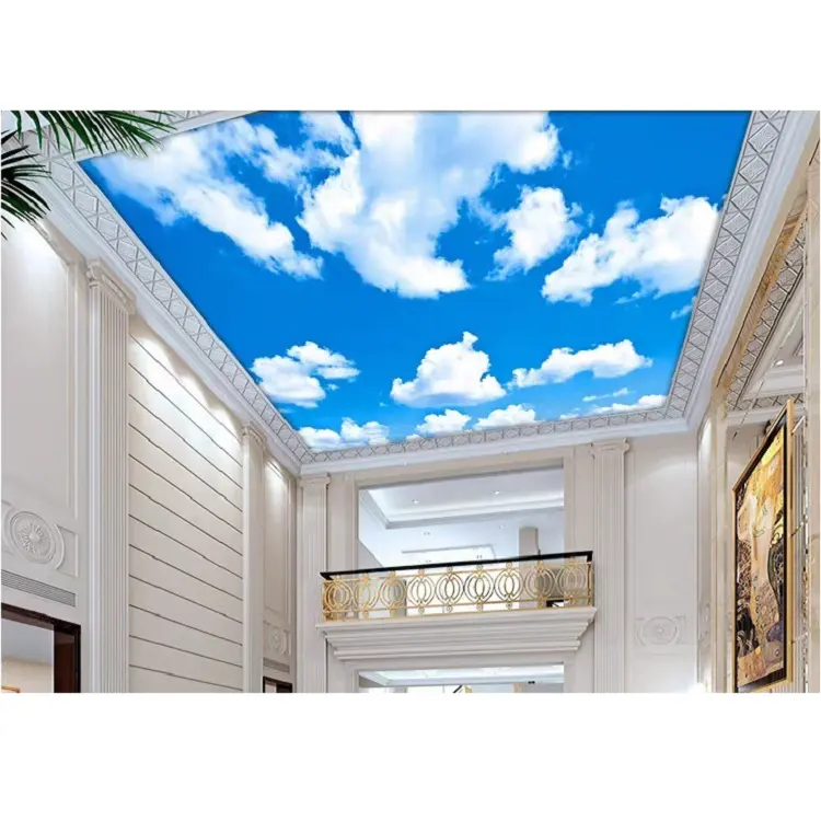 2024 5m de ancho UV impresión cielo nube diseño precio piscina techo decoración DIY translúcido Pvc película de techo elástica para hotel