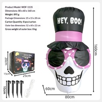 Décoration de fête gonflable géante en acier inoxydable, motif crâne rose avec lunettes de soleil, pour Halloween transfrontalier, pour l'extérieur