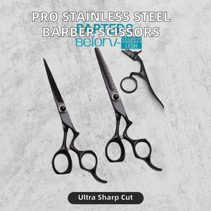Ciseaux de barbier professionnels de haute qualité en acier inoxydable, ciseaux droits noirs en plasma, outil de coupe de cheveux de salon, outil de beauté tranchant - Product Image 2