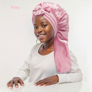 Bonnet en satin double couche pour enfants, tresses, cheveux longs, bleu sarcelle, filles - Product Image 3