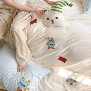 Juegos de <span class=keywords><strong>cama</strong></span> personalizados de algodón, toalla de algodón lavado grueso, serie bordada, juego de sábanas de cuatro piezas para niños, juego de funda Nórdica - Product Image 3