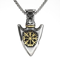 Liontin Viking Baja Tahan Karat 316L Kompas Rune Personalisasi Jangkar Kapal Modis Liontin Kalung Pria Serbaguna Grosir