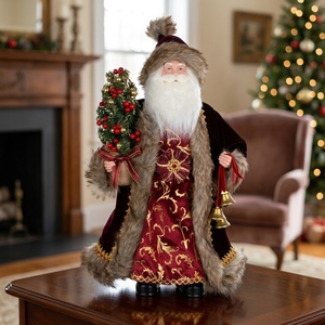 Figura Decorativa de <span class=keywords><strong>Santa</strong></span> <span class=keywords><strong>Claus</strong></span> en Terciopelo Borgoña de Lujo para Navidad, Adornos de Mesa para Decoración, Boutique Navideña - Product Image 2