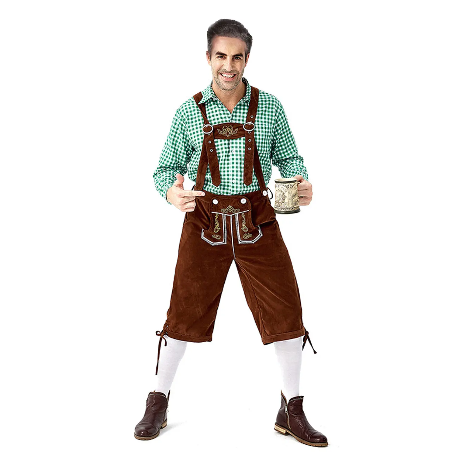 Duitsland Oktoberfest Beieren Traditionele Kostuums Mannen Shirt Overall Cosplay Rollenspel Set Festival Koe Boy Middeleeuwse Kleding
