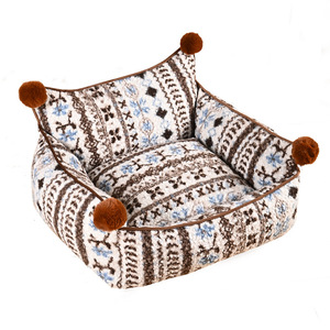 Dog bed with fur balls, <b>pet</b> <b>sofa</b>, cat bed, winter warm, removable and washable, suitable for all seasons, Fair Isle dog bed - Product Image 2