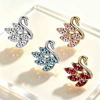Cincin Hidung Titanium F136 G23 Bentuk Angsa Pipih dengan Tatah CZ Marquise untuk Wanita, Perhiasan Tindik Labret, Tragus, Cartilage, Helix