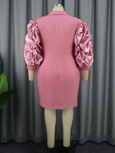 Winter-Satin-<span class=keywords><strong>Blazer</strong></span>-Kleid mit Ärmeln und Revers in Rosa für Damen im Büro und Beruf - Product Image 6